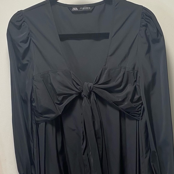 ZARA Black Mini Tie Front Ruffle Mini Dress - Picture 4 of 10